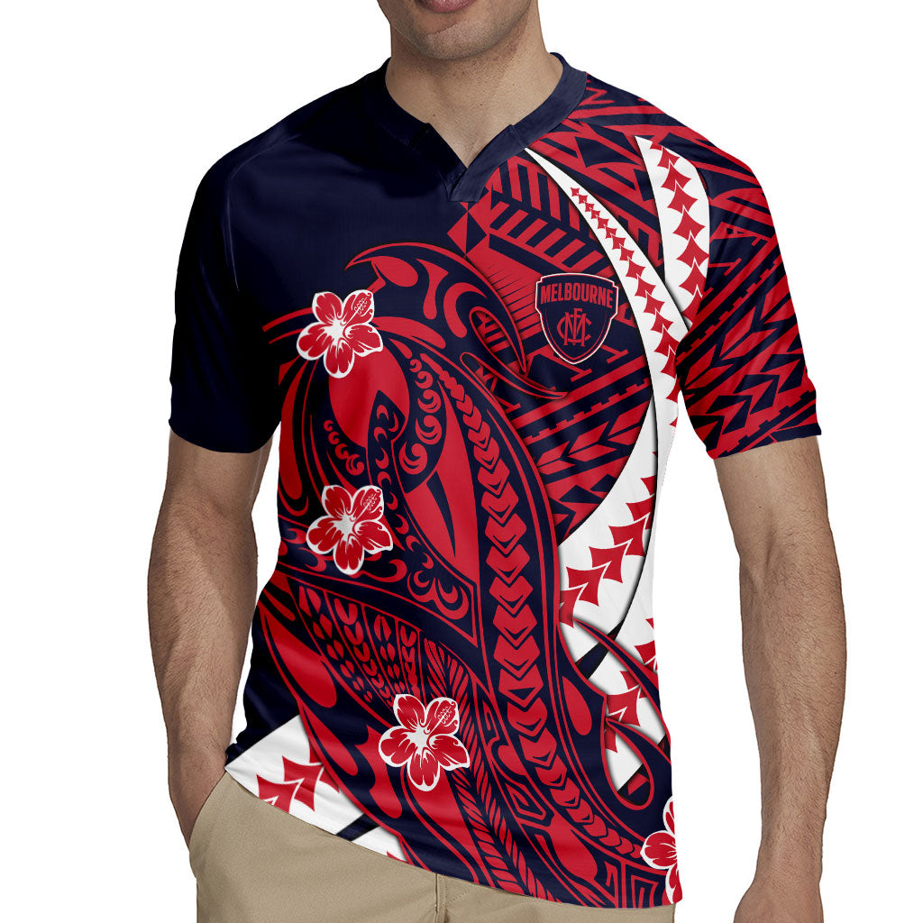 Personalized Melbourne Demons Rugby Jersey Polynesian Tribal Demon Mascot With Hibiscus Floral Art