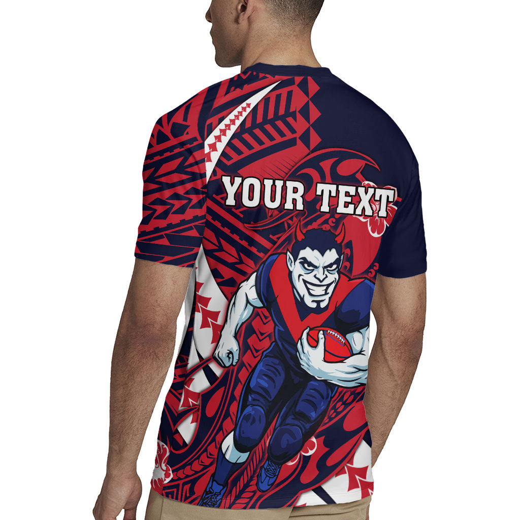 Personalized Melbourne Demons Rugby Jersey Polynesian Tribal Demon Mascot With Hibiscus Floral Art