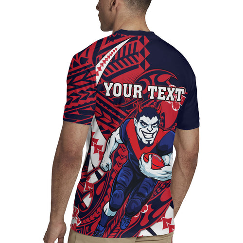 Personalized Melbourne Demons Rugby Jersey Polynesian Tribal Demon Mascot With Hibiscus Floral Art