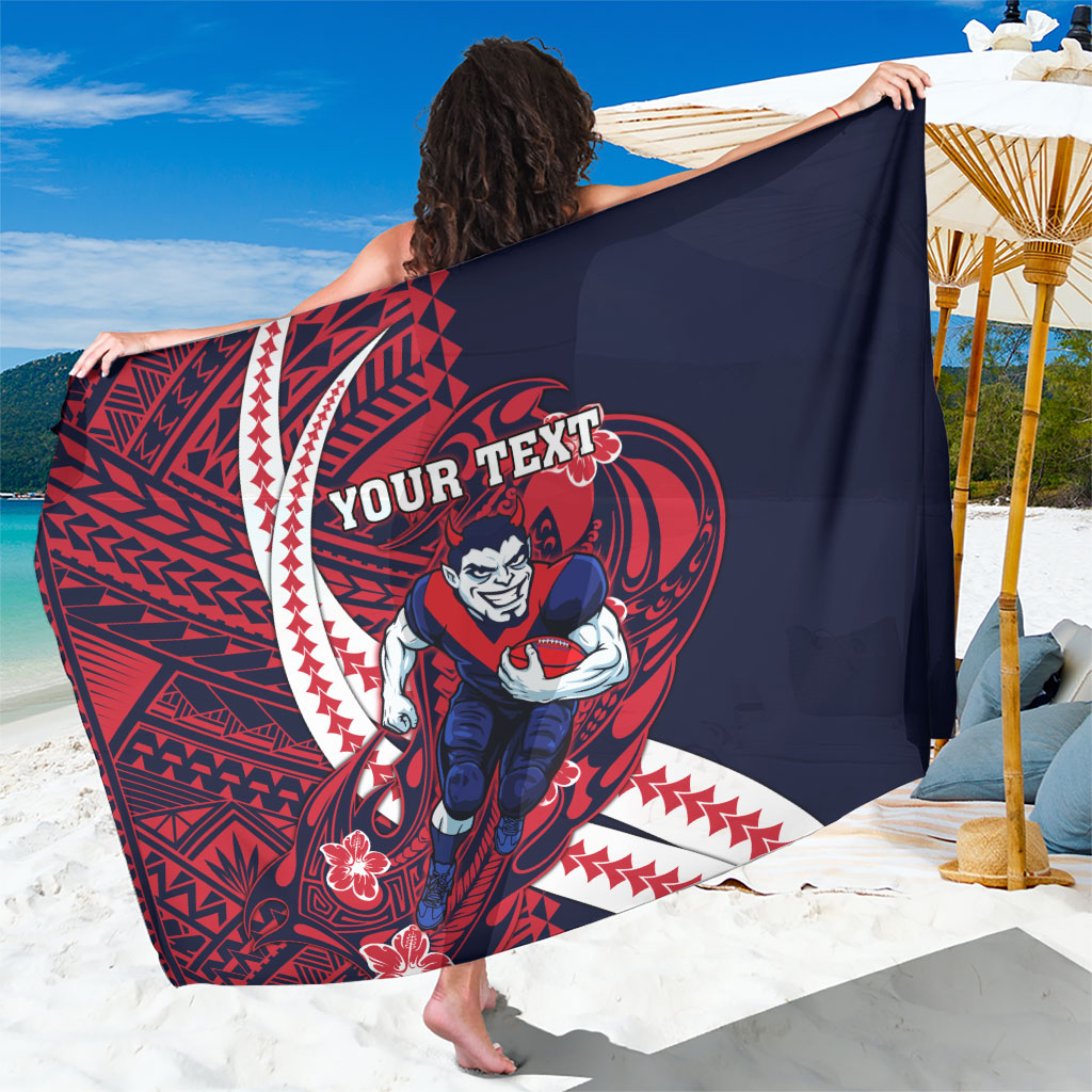 Personalized Melbourne Demons Sarong Polynesian Tribal Demon Mascot With Hibiscus Floral Art