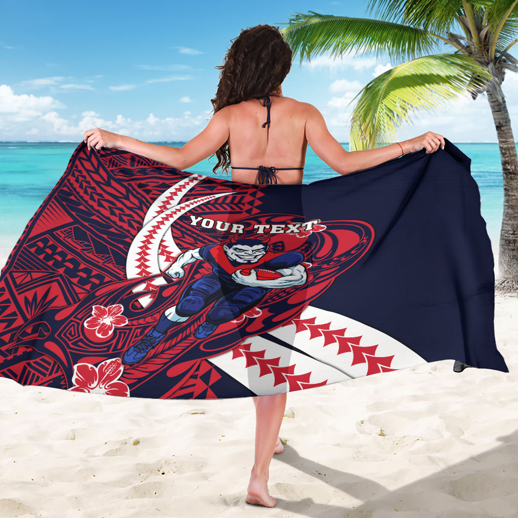 Personalized Melbourne Demons Sarong Polynesian Tribal Demon Mascot With Hibiscus Floral Art