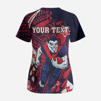 Personalized Melbourne Demons Scrub Top Polynesian Tribal Demon Mascot With Hibiscus Floral Art
