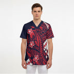 Personalized Melbourne Demons Scrub Top Polynesian Tribal Demon Mascot With Hibiscus Floral Art