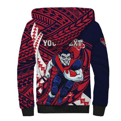Personalized Melbourne Demons Sherpa Hoodie Polynesian Tribal Demon Mascot With Hibiscus Floral Art