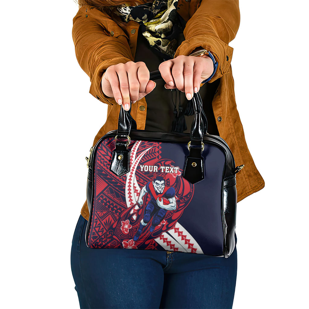 Personalized Melbourne Demons Shoulder Handbag Polynesian Tribal Demon Mascot With Hibiscus Floral Art
