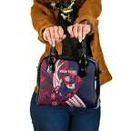 Personalized Melbourne Demons Shoulder Handbag Polynesian Tribal Demon Mascot With Hibiscus Floral Art