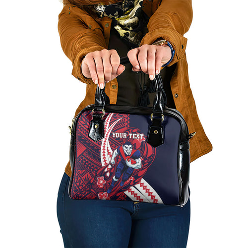 Personalized Melbourne Demons Shoulder Handbag Polynesian Tribal Demon Mascot With Hibiscus Floral Art