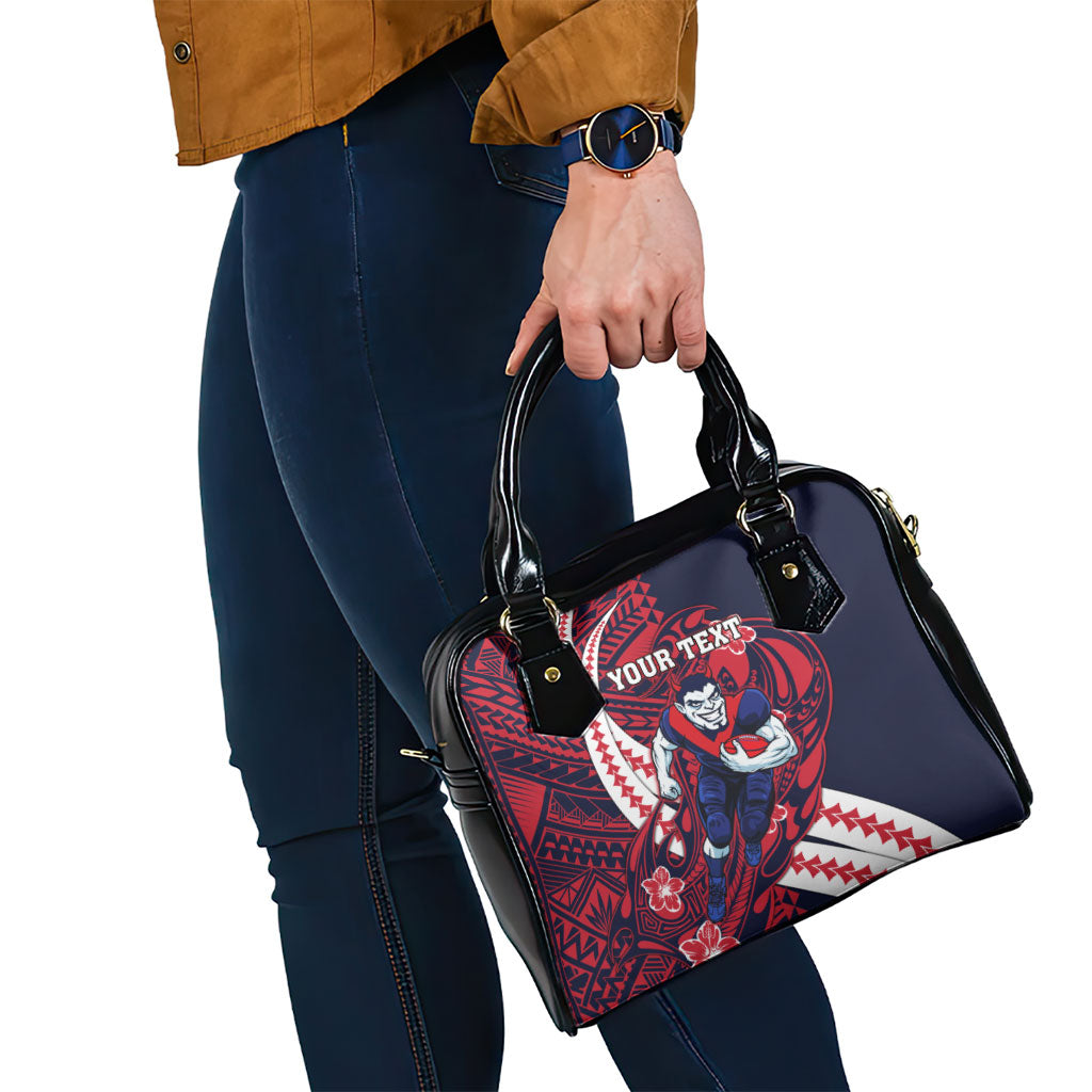 Personalized Melbourne Demons Shoulder Handbag Polynesian Tribal Demon Mascot With Hibiscus Floral Art