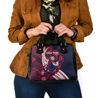 Personalized Melbourne Demons Shoulder Handbag Polynesian Tribal Demon Mascot With Hibiscus Floral Art
