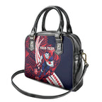 Personalized Melbourne Demons Shoulder Handbag Polynesian Tribal Demon Mascot With Hibiscus Floral Art