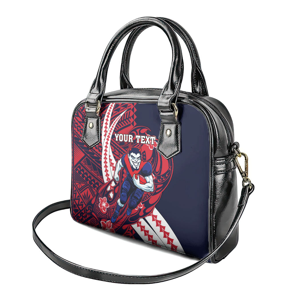 Personalized Melbourne Demons Shoulder Handbag Polynesian Tribal Demon Mascot With Hibiscus Floral Art
