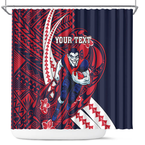 Personalized Melbourne Demons Shower Curtain Polynesian Tribal Demon Mascot With Hibiscus Floral Art