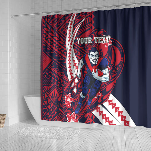 Personalized Melbourne Demons Shower Curtain Polynesian Tribal Demon Mascot With Hibiscus Floral Art