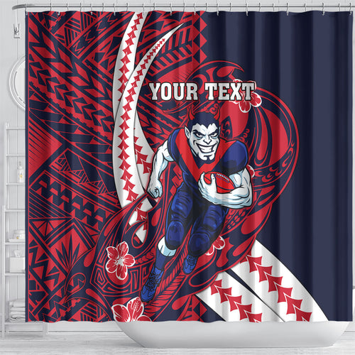 Personalized Melbourne Demons Shower Curtain Polynesian Tribal Demon Mascot With Hibiscus Floral Art