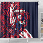 Personalized Melbourne Demons Shower Curtain Polynesian Tribal Demon Mascot With Hibiscus Floral Art