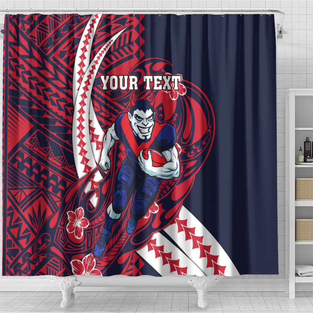 Personalized Melbourne Demons Shower Curtain Polynesian Tribal Demon Mascot With Hibiscus Floral Art