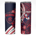 Personalized Melbourne Demons Skinny Tumbler Polynesian Tribal Demon Mascot With Hibiscus Floral Art