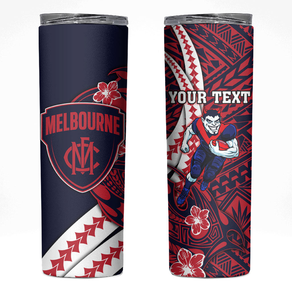 Personalized Melbourne Demons Skinny Tumbler Polynesian Tribal Demon Mascot With Hibiscus Floral Art