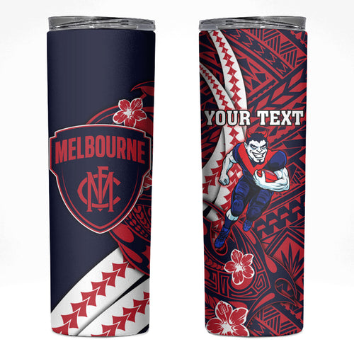 Personalized Melbourne Demons Skinny Tumbler Polynesian Tribal Demon Mascot With Hibiscus Floral Art