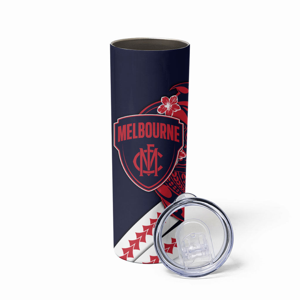 Personalized Melbourne Demons Skinny Tumbler Polynesian Tribal Demon Mascot With Hibiscus Floral Art