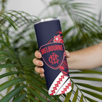 Personalized Melbourne Demons Skinny Tumbler Polynesian Tribal Demon Mascot With Hibiscus Floral Art