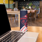 Personalized Melbourne Demons Skinny Tumbler Polynesian Tribal Demon Mascot With Hibiscus Floral Art