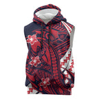 Personalized Melbourne Demons Sleeveless Hoodie Polynesian Tribal Demon Mascot With Hibiscus Floral Art