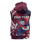 Personalized Melbourne Demons Sleeveless Hoodie Polynesian Tribal Demon Mascot With Hibiscus Floral Art