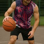 Personalized Melbourne Demons Sleeveless Hoodie Polynesian Tribal Demon Mascot With Hibiscus Floral Art
