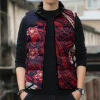 Personalized Melbourne Demons Sleeveless Puffer Jacket Polynesian Tribal Demon Mascot With Hibiscus Floral Art
