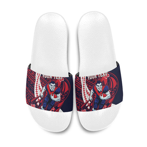 Personalized Melbourne Demons Slide Sandals Polynesian Tribal Demon Mascot With Hibiscus Floral Art