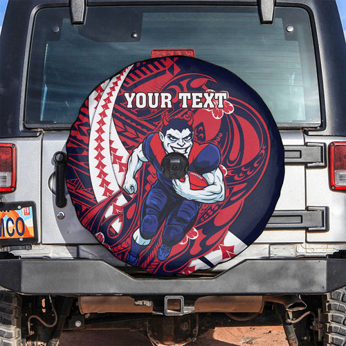 Personalized Melbourne Demons Spare Tire Cover Polynesian Tribal Demon Mascot With Hibiscus Floral Art