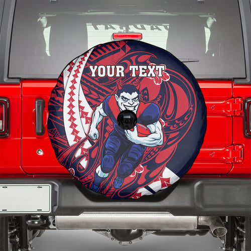 Personalized Melbourne Demons Spare Tire Cover Polynesian Tribal Demon Mascot With Hibiscus Floral Art