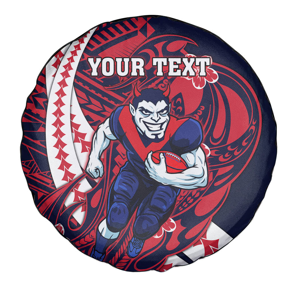 Personalized Melbourne Demons Spare Tire Cover Polynesian Tribal Demon Mascot With Hibiscus Floral Art