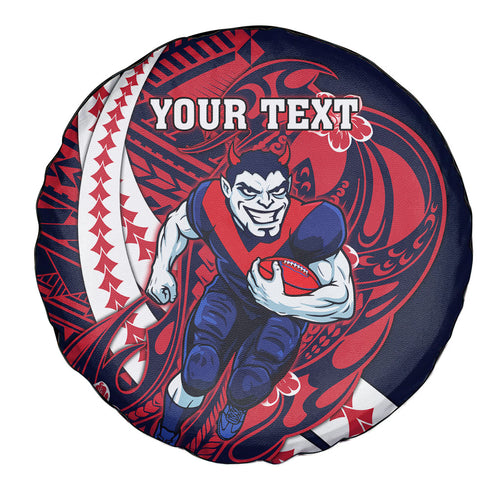 Personalized Melbourne Demons Spare Tire Cover Polynesian Tribal Demon Mascot With Hibiscus Floral Art