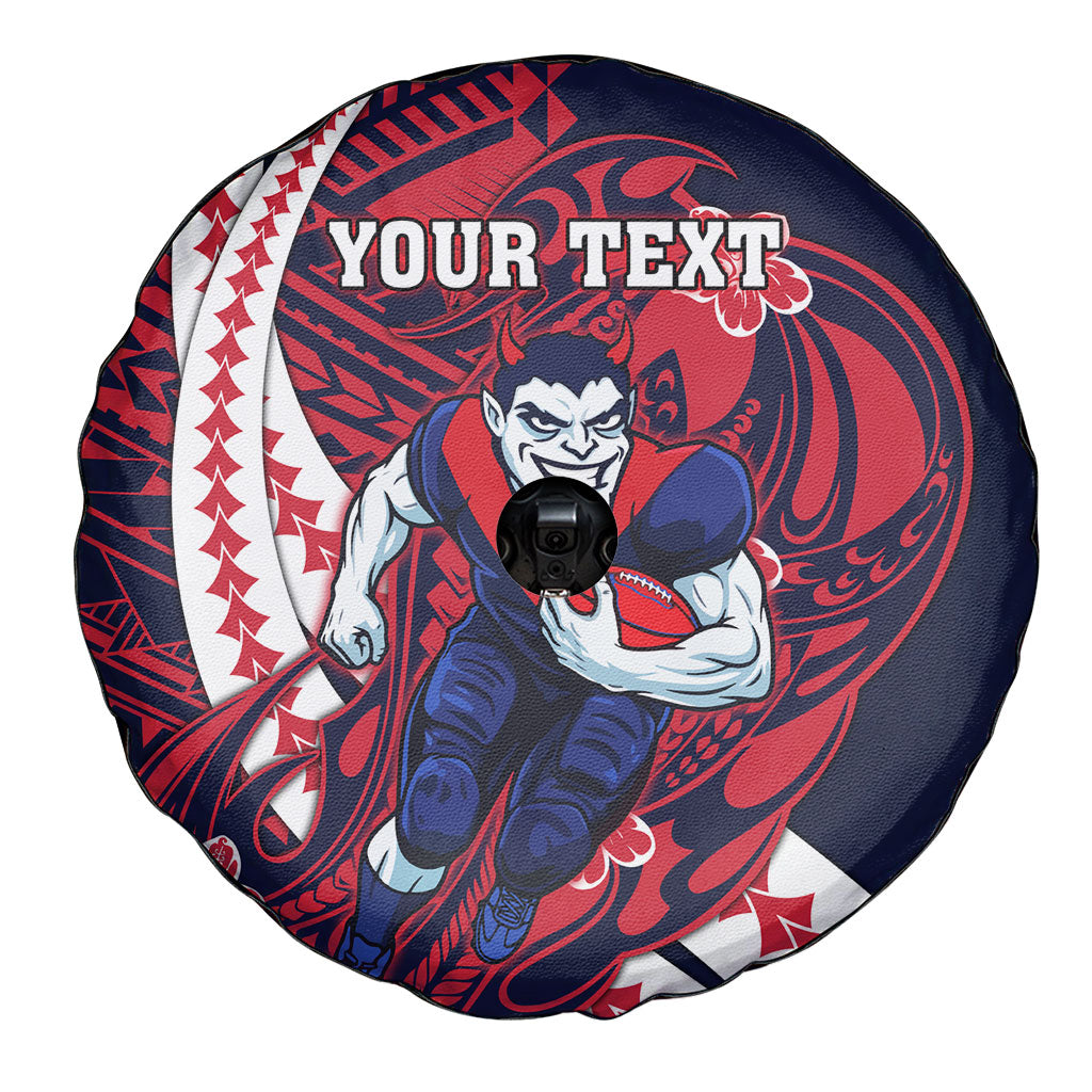 Personalized Melbourne Demons Spare Tire Cover Polynesian Tribal Demon Mascot With Hibiscus Floral Art