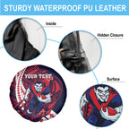 Personalized Melbourne Demons Spare Tire Cover Polynesian Tribal Demon Mascot With Hibiscus Floral Art