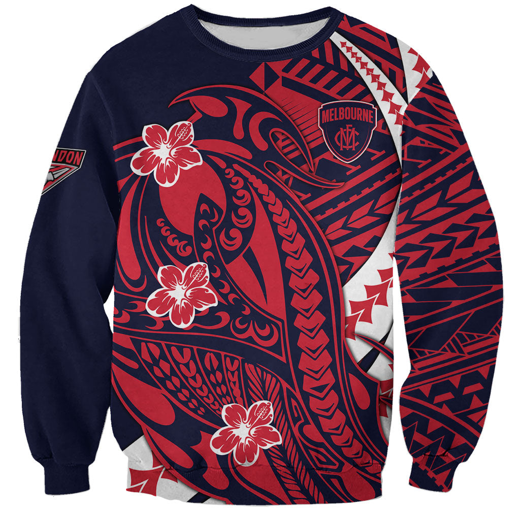 Personalized Melbourne Demons Sweatshirt Polynesian Tribal Demon Mascot With Hibiscus Floral Art