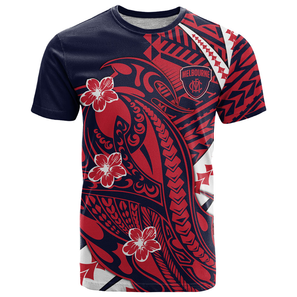 Personalized Melbourne Demons T Shirt Polynesian Tribal Demon Mascot With Hibiscus Floral Art