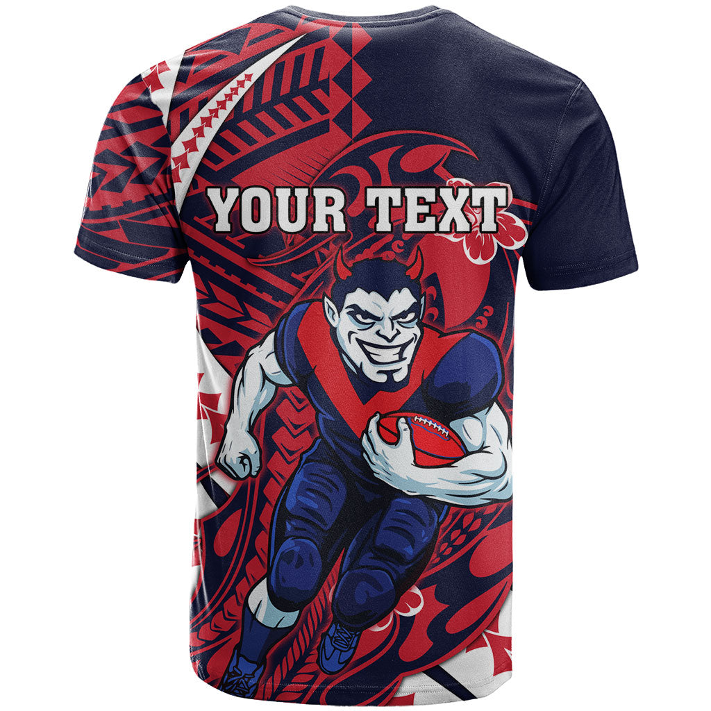 Personalized Melbourne Demons T Shirt Polynesian Tribal Demon Mascot With Hibiscus Floral Art