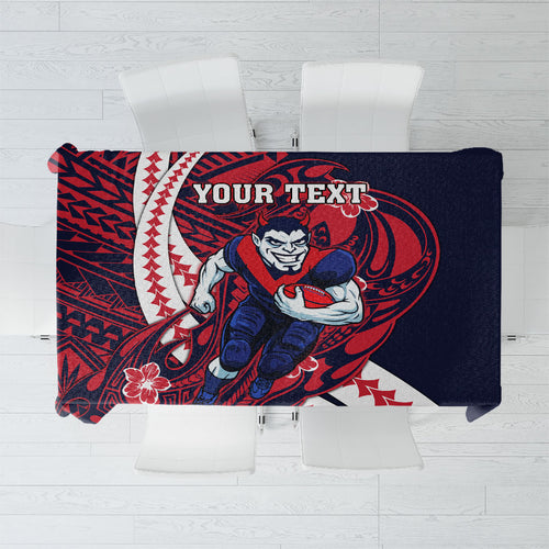 Personalized Melbourne Demons Tablecloth Polynesian Tribal Demon Mascot With Hibiscus Floral Art