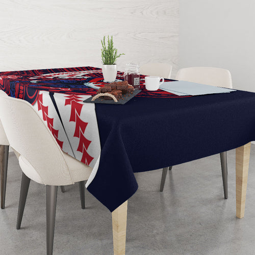 Personalized Melbourne Demons Tablecloth Polynesian Tribal Demon Mascot With Hibiscus Floral Art