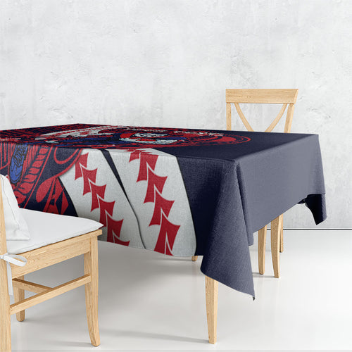 Personalized Melbourne Demons Tablecloth Polynesian Tribal Demon Mascot With Hibiscus Floral Art