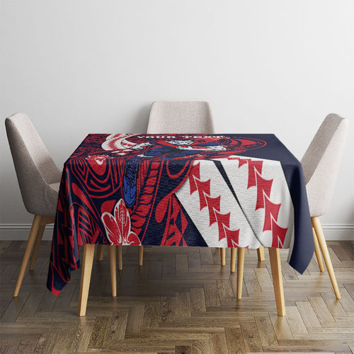 Personalized Melbourne Demons Tablecloth Polynesian Tribal Demon Mascot With Hibiscus Floral Art