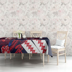 Personalized Melbourne Demons Tablecloth Polynesian Tribal Demon Mascot With Hibiscus Floral Art