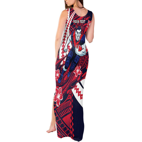 Personalized Melbourne Demons Tank Maxi Dress Polynesian Tribal Demon Mascot With Hibiscus Floral Art