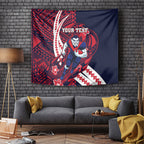 Personalized Melbourne Demons Tapestry Polynesian Tribal Demon Mascot With Hibiscus Floral Art