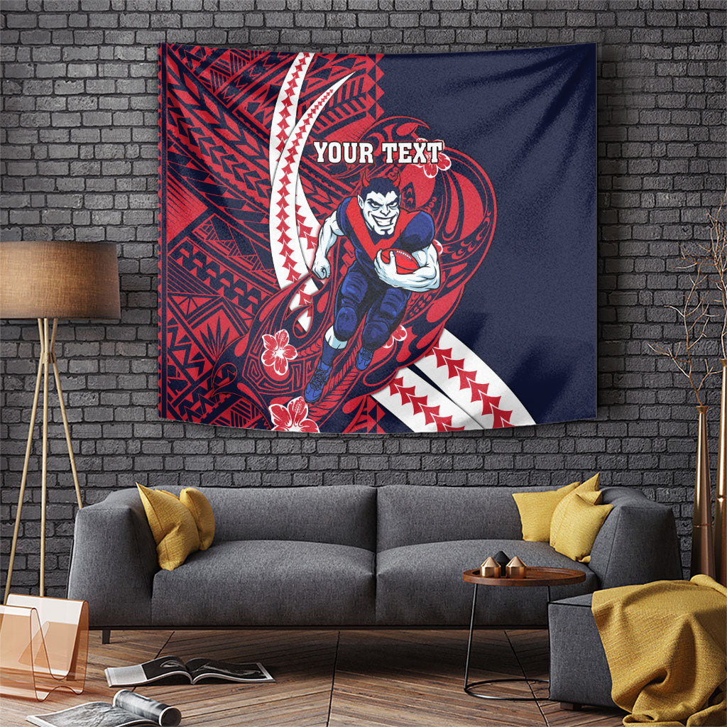Personalized Melbourne Demons Tapestry Polynesian Tribal Demon Mascot With Hibiscus Floral Art