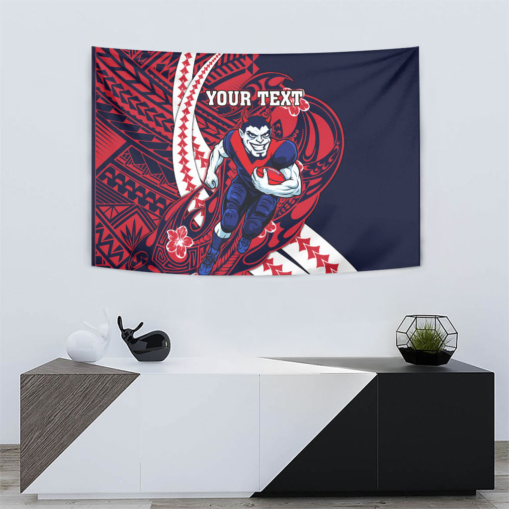 Personalized Melbourne Demons Tapestry Polynesian Tribal Demon Mascot With Hibiscus Floral Art
