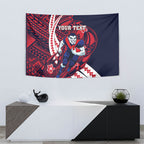 Personalized Melbourne Demons Tapestry Polynesian Tribal Demon Mascot With Hibiscus Floral Art